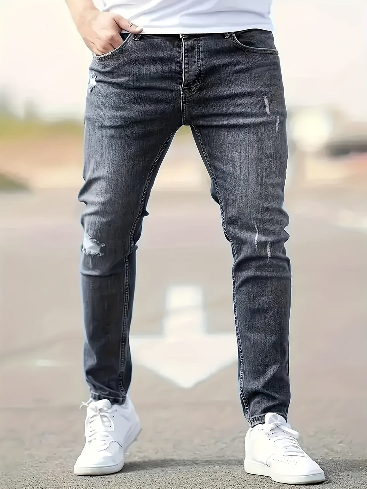 Alex|Jean slim extensible pour homme - Style déchiré