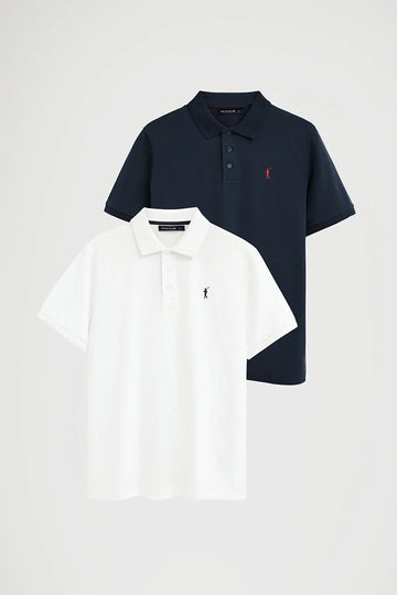 Lot de 2 polos pour hommes en bleu marine et blanc, manches courtes avec broderie Rigby Go