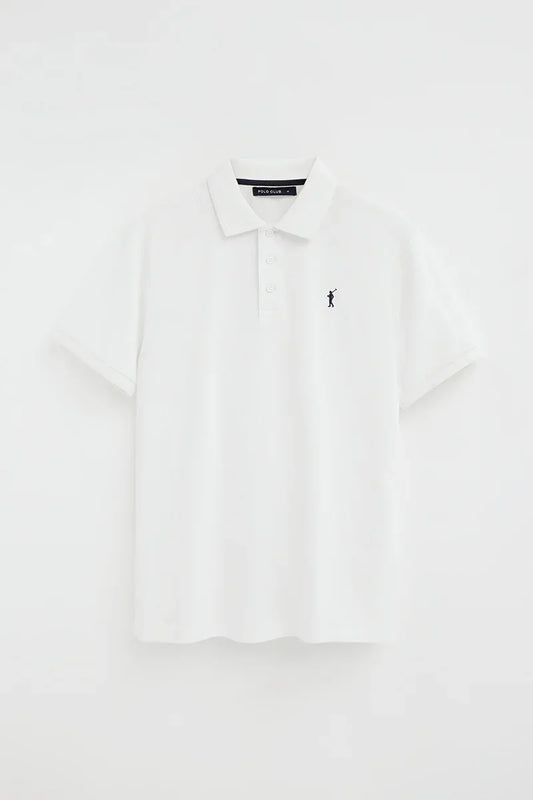 Men’s 3-pack polo shirts in light blue, navy blue and white with short sleeves and Rigby Go embroidery